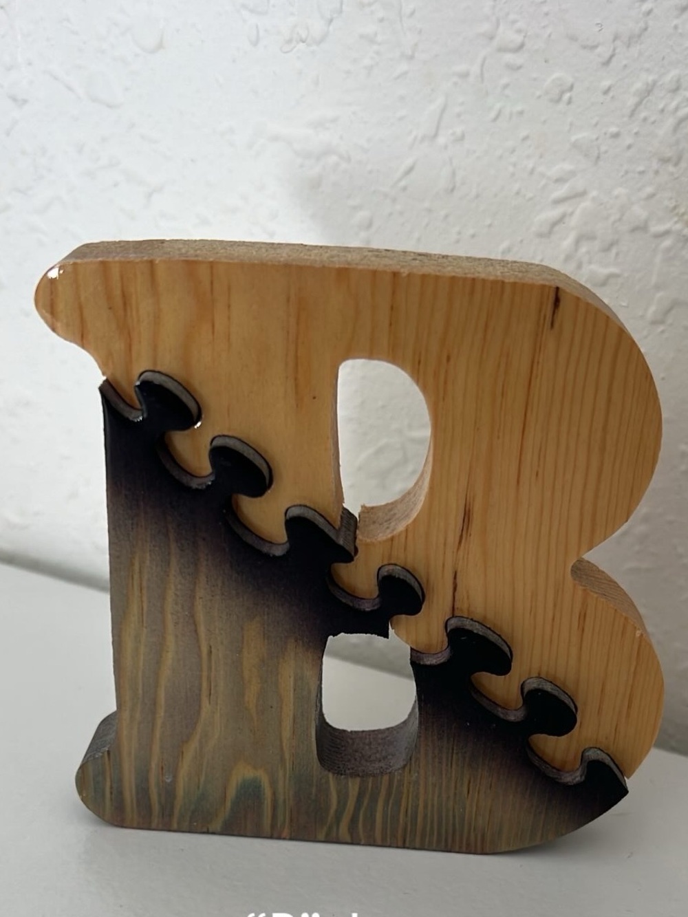 Wooden 'B' puzzle decor– Natural and Black Accent